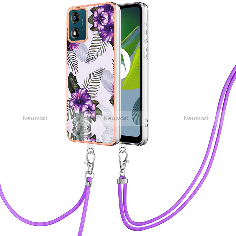 Silicone Candy Rubber Gel Fashionable Pattern Soft Case Cover with Lanyard Strap YB3 for Motorola Moto E13