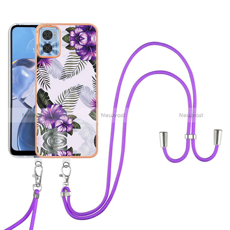 Silicone Candy Rubber Gel Fashionable Pattern Soft Case Cover with Lanyard Strap YB3 for Motorola Moto E22