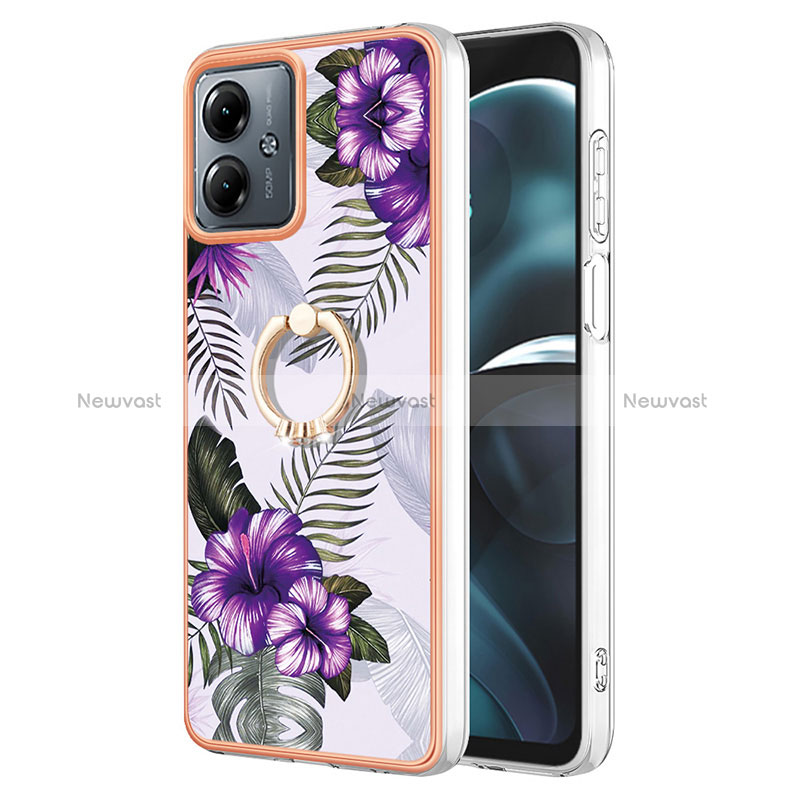 Silicone Candy Rubber Gel Fashionable Pattern Soft Case Cover with Lanyard Strap YB3 for Motorola Moto G14 Purple