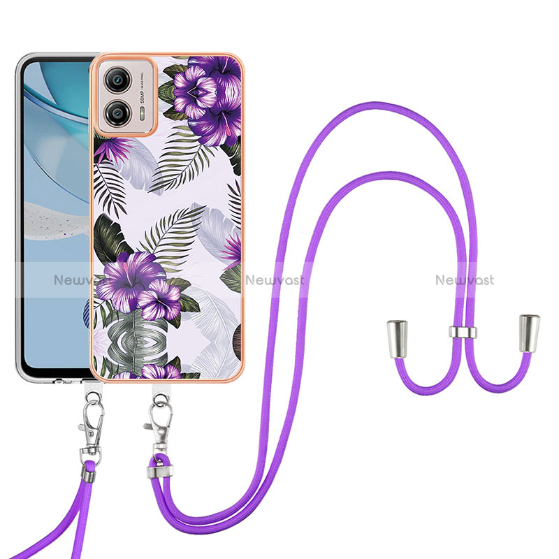 Silicone Candy Rubber Gel Fashionable Pattern Soft Case Cover with Lanyard Strap YB3 for Motorola Moto G53 5G