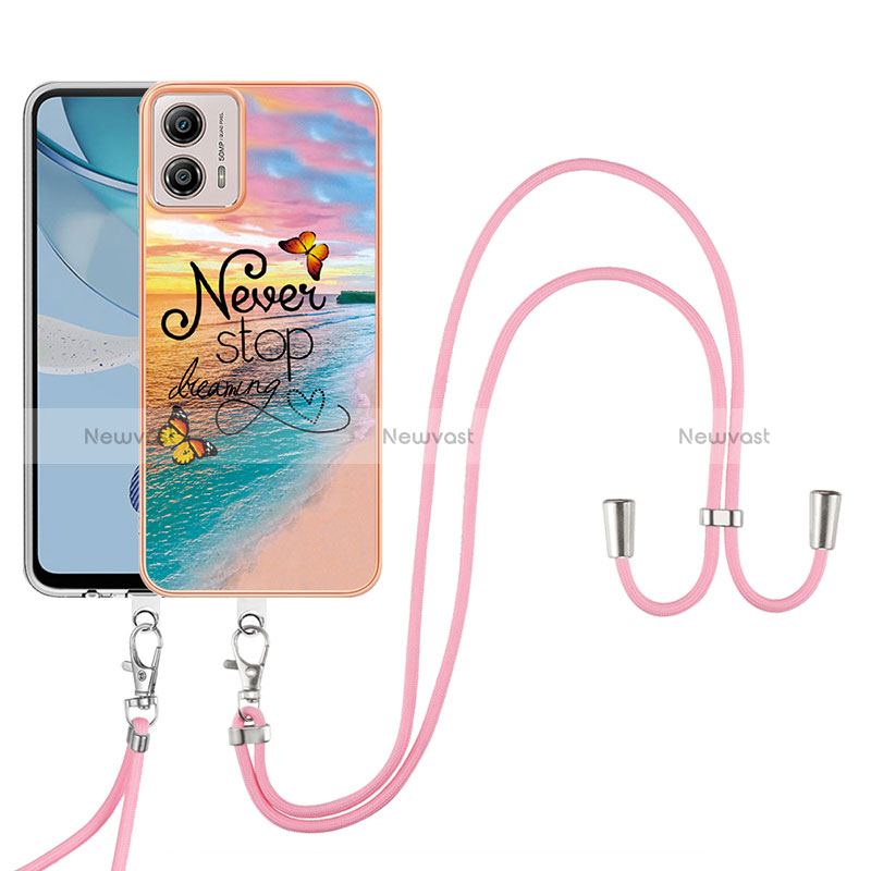 Silicone Candy Rubber Gel Fashionable Pattern Soft Case Cover with Lanyard Strap YB3 for Motorola Moto G53 5G