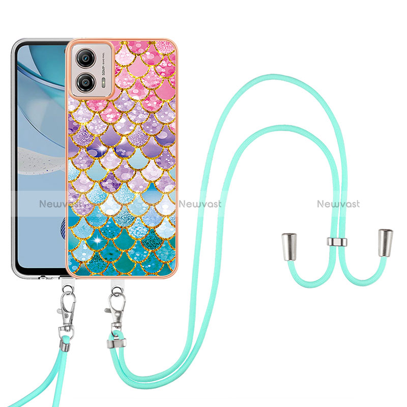 Silicone Candy Rubber Gel Fashionable Pattern Soft Case Cover with Lanyard Strap YB3 for Motorola Moto G53y 5G Colorful