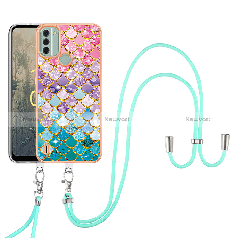 Silicone Candy Rubber Gel Fashionable Pattern Soft Case Cover with Lanyard Strap YB3 for Nokia C31 Colorful