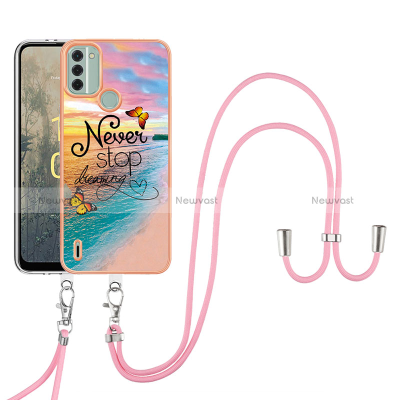 Silicone Candy Rubber Gel Fashionable Pattern Soft Case Cover with Lanyard Strap YB3 for Nokia C31 Mixed