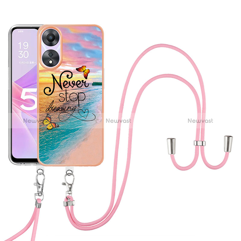 Silicone Candy Rubber Gel Fashionable Pattern Soft Case Cover with Lanyard Strap YB3 for Oppo A58 5G