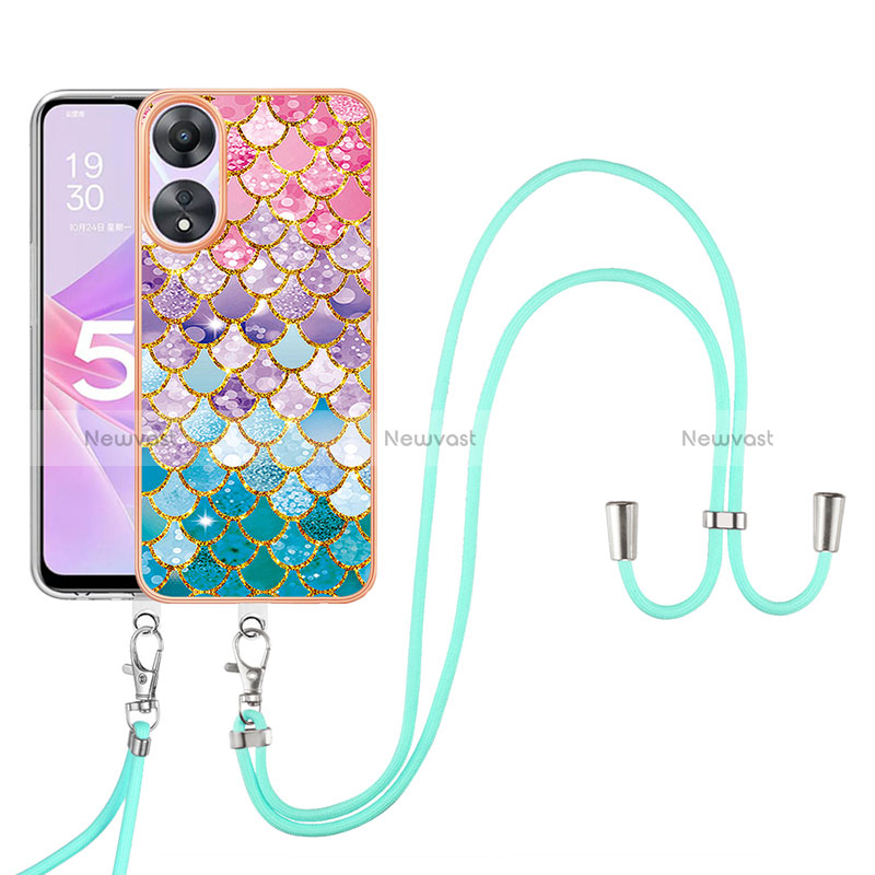 Silicone Candy Rubber Gel Fashionable Pattern Soft Case Cover with Lanyard Strap YB3 for Oppo A58 5G