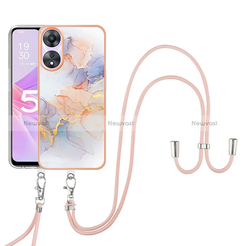 Silicone Candy Rubber Gel Fashionable Pattern Soft Case Cover with Lanyard Strap YB3 for Oppo A78 5G Clove Purple