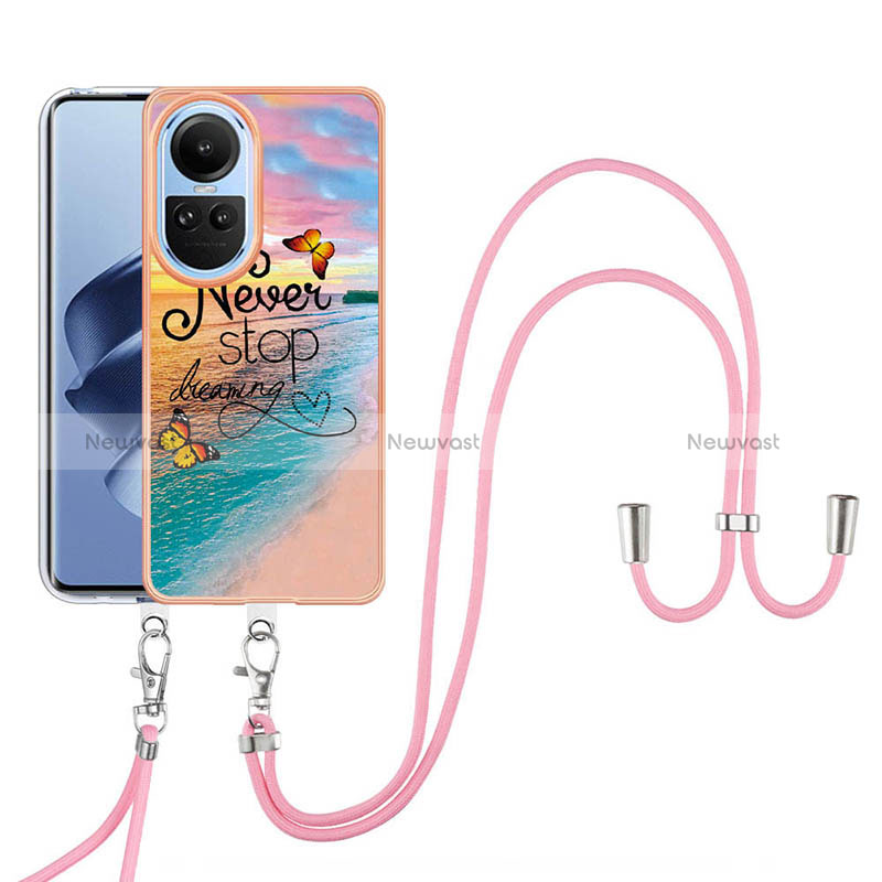 Silicone Candy Rubber Gel Fashionable Pattern Soft Case Cover with Lanyard Strap YB3 for Oppo Reno10 5G