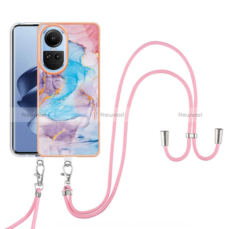 Silicone Candy Rubber Gel Fashionable Pattern Soft Case Cover with Lanyard Strap YB3 for Oppo Reno10 5G Blue