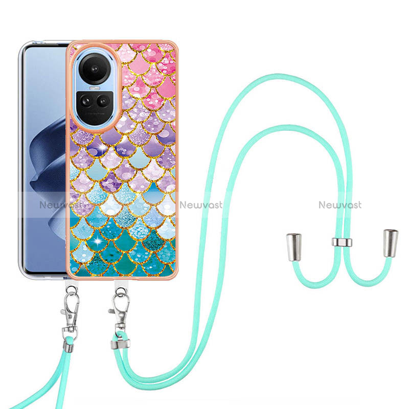 Silicone Candy Rubber Gel Fashionable Pattern Soft Case Cover with Lanyard Strap YB3 for Oppo Reno10 5G Colorful