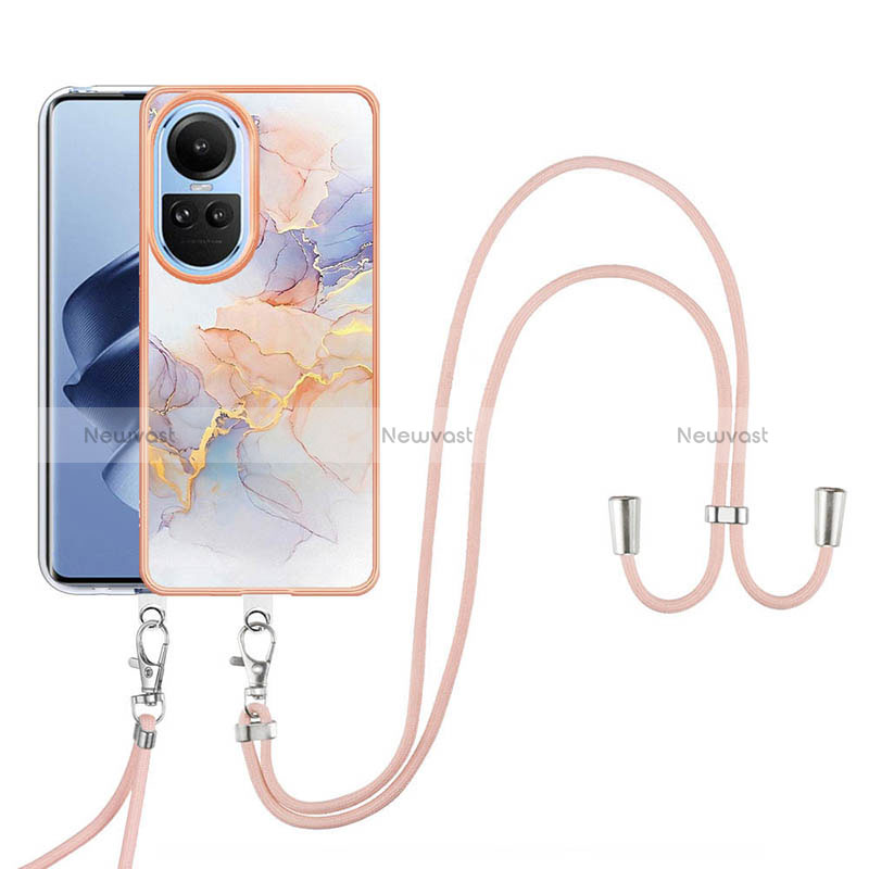 Silicone Candy Rubber Gel Fashionable Pattern Soft Case Cover with Lanyard Strap YB3 for Oppo Reno10 Pro 5G