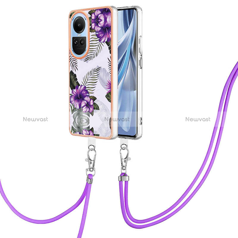 Silicone Candy Rubber Gel Fashionable Pattern Soft Case Cover with Lanyard Strap YB3 for Oppo Reno10 Pro 5G