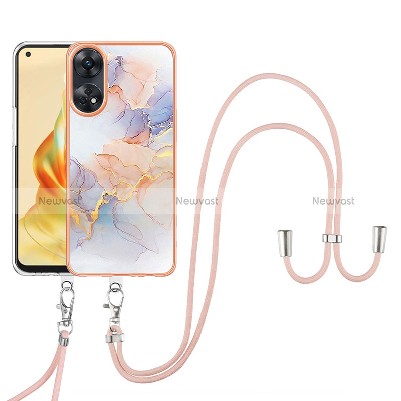 Silicone Candy Rubber Gel Fashionable Pattern Soft Case Cover with Lanyard Strap YB3 for Oppo Reno8 T 4G