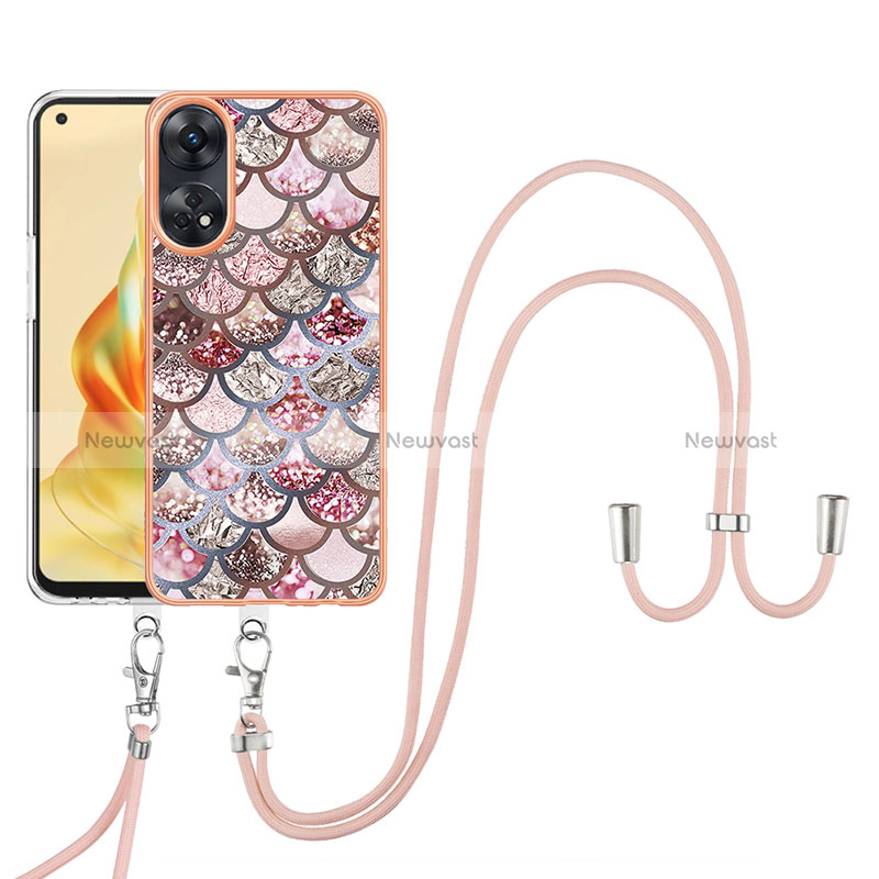 Silicone Candy Rubber Gel Fashionable Pattern Soft Case Cover with Lanyard Strap YB3 for Oppo Reno8 T 4G