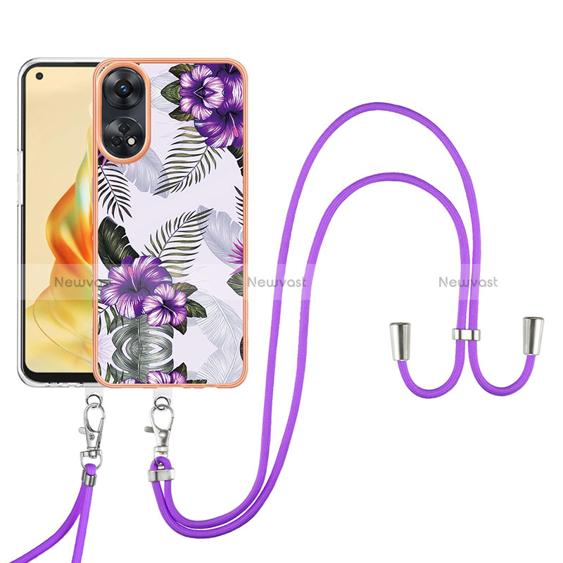 Silicone Candy Rubber Gel Fashionable Pattern Soft Case Cover with Lanyard Strap YB3 for Oppo Reno8 T 4G