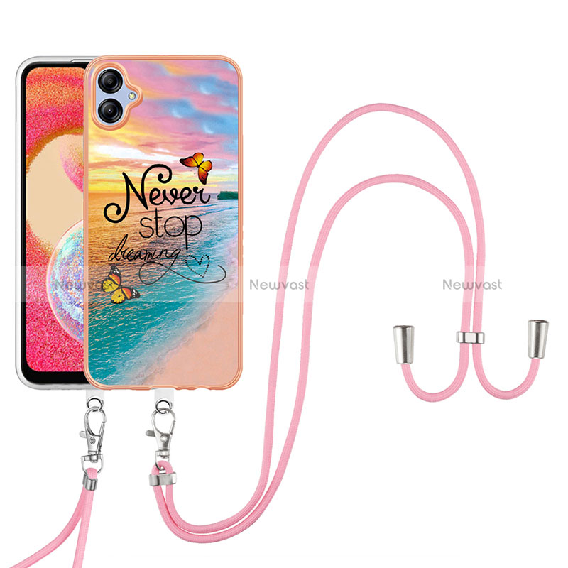 Silicone Candy Rubber Gel Fashionable Pattern Soft Case Cover with Lanyard Strap YB3 for Samsung Galaxy A04 4G