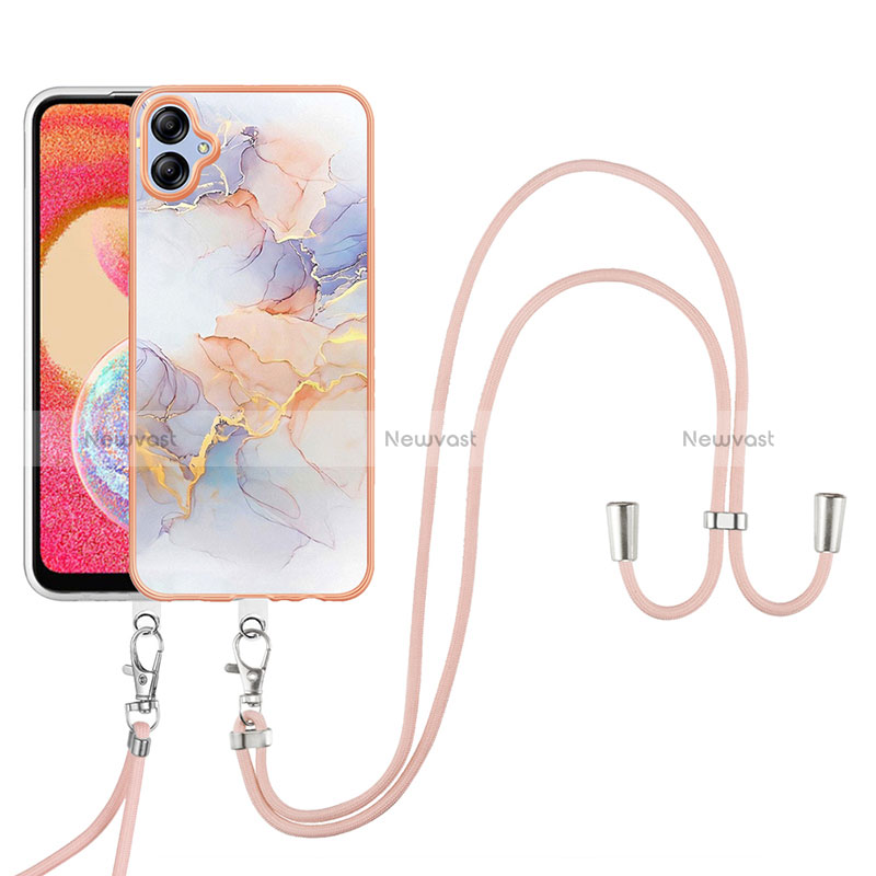 Silicone Candy Rubber Gel Fashionable Pattern Soft Case Cover with Lanyard Strap YB3 for Samsung Galaxy A04 4G