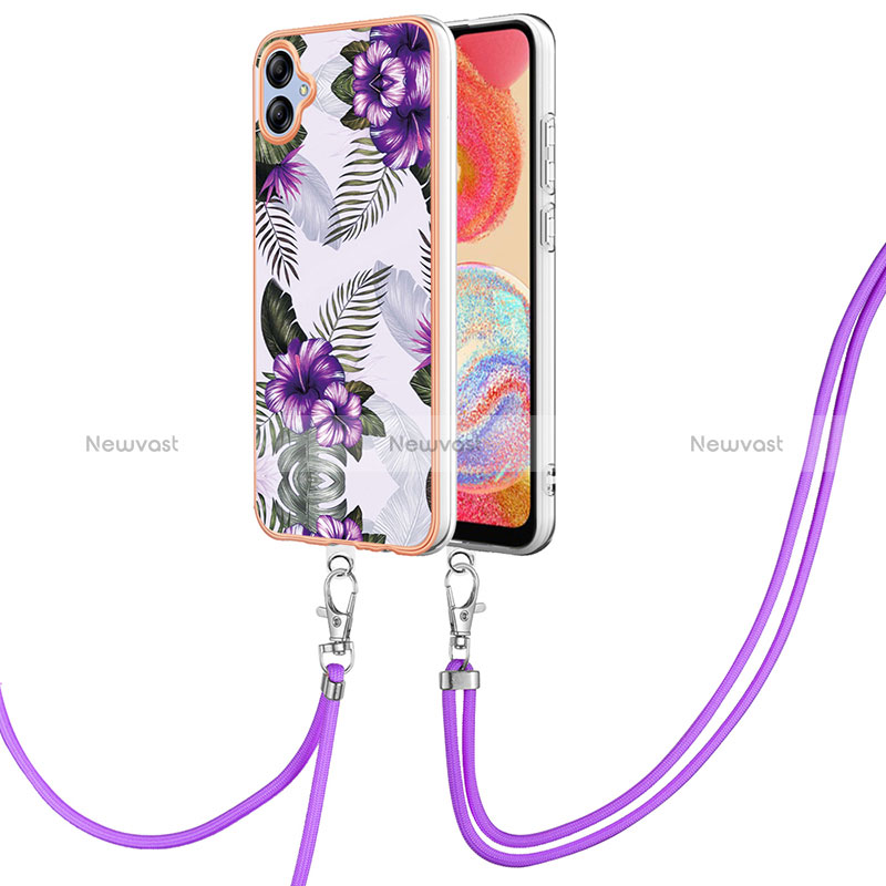 Silicone Candy Rubber Gel Fashionable Pattern Soft Case Cover with Lanyard Strap YB3 for Samsung Galaxy A04 4G