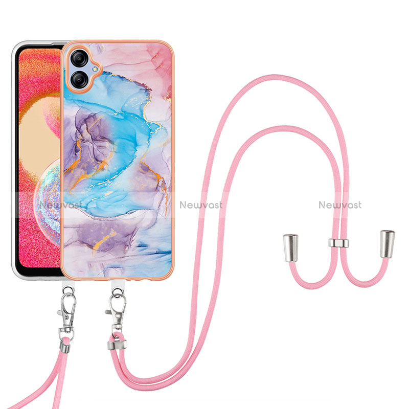Silicone Candy Rubber Gel Fashionable Pattern Soft Case Cover with Lanyard Strap YB3 for Samsung Galaxy A04 4G Blue