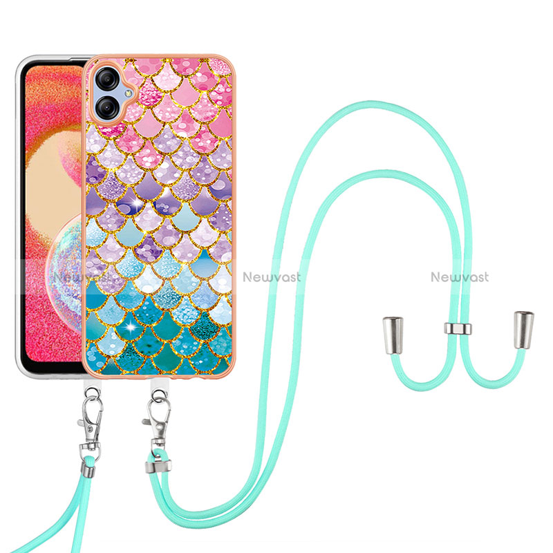 Silicone Candy Rubber Gel Fashionable Pattern Soft Case Cover with Lanyard Strap YB3 for Samsung Galaxy A04 4G Colorful