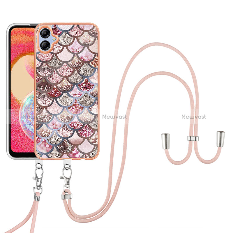 Silicone Candy Rubber Gel Fashionable Pattern Soft Case Cover with Lanyard Strap YB3 for Samsung Galaxy A04E