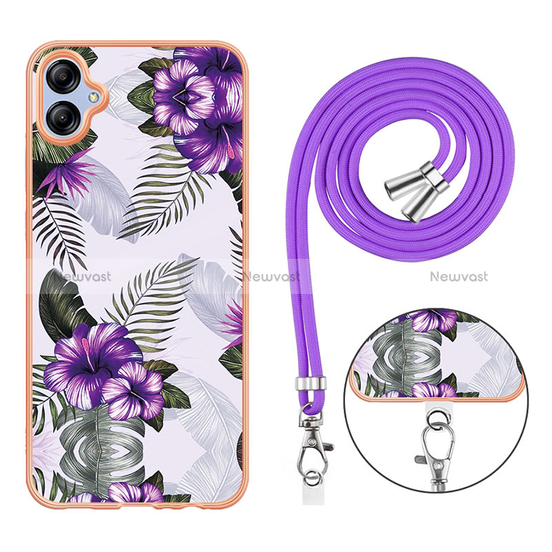 Silicone Candy Rubber Gel Fashionable Pattern Soft Case Cover with Lanyard Strap YB3 for Samsung Galaxy M04