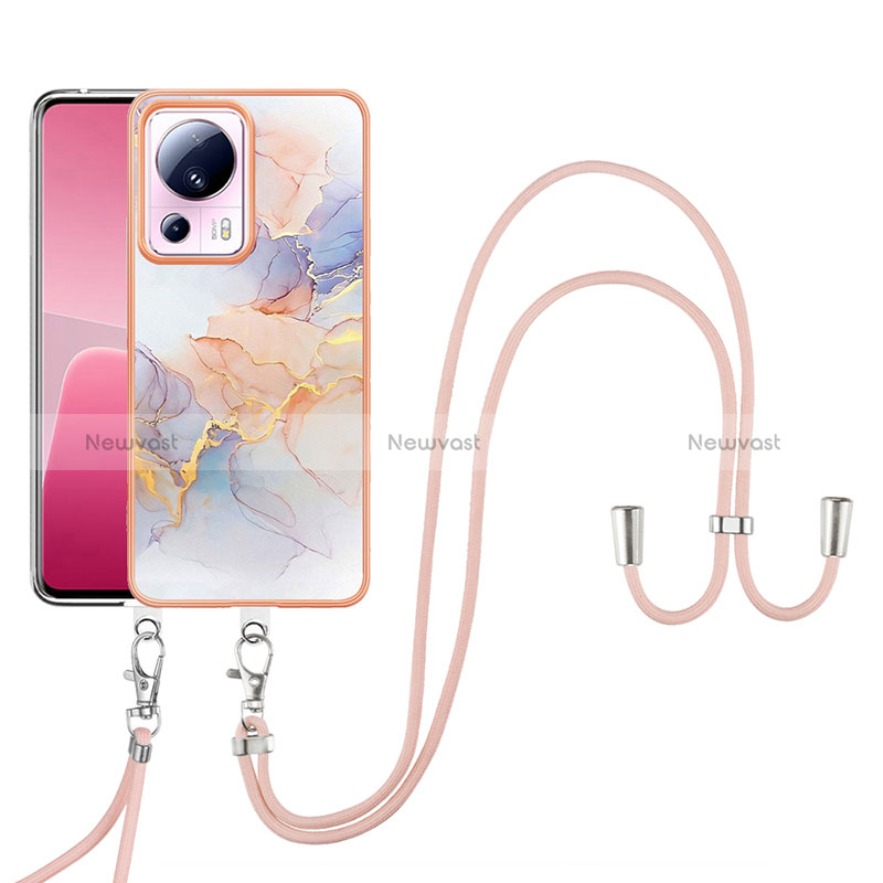 Silicone Candy Rubber Gel Fashionable Pattern Soft Case Cover with Lanyard Strap YB3 for Xiaomi Mi 12 Lite NE 5G Clove Purple