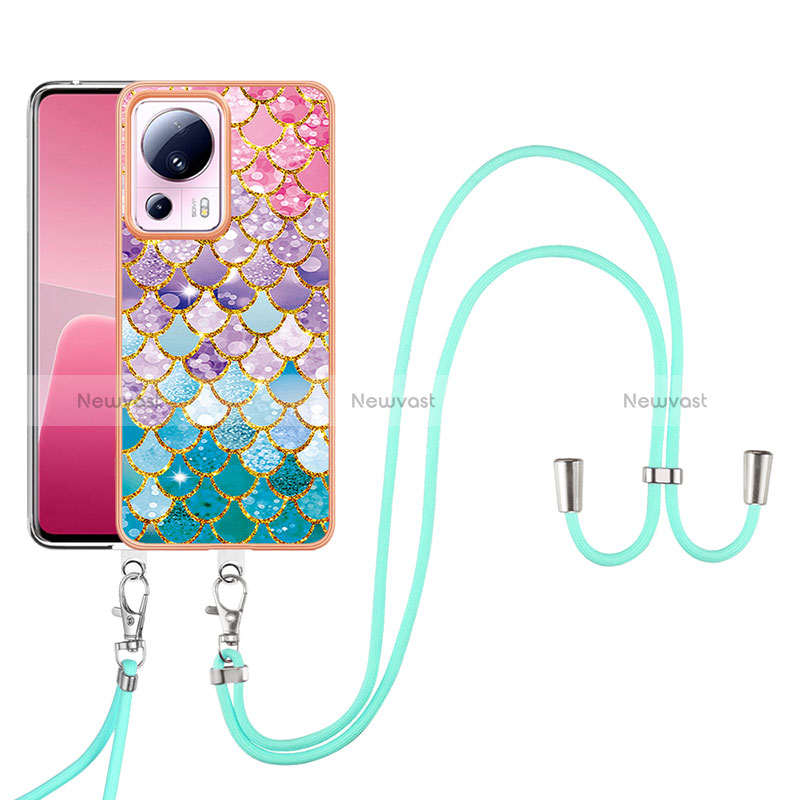 Silicone Candy Rubber Gel Fashionable Pattern Soft Case Cover with Lanyard Strap YB3 for Xiaomi Mi 12 Lite NE 5G Colorful