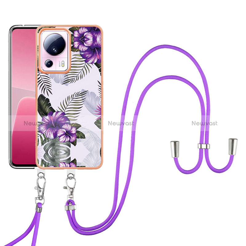 Silicone Candy Rubber Gel Fashionable Pattern Soft Case Cover with Lanyard Strap YB3 for Xiaomi Mi 12 Lite NE 5G Purple