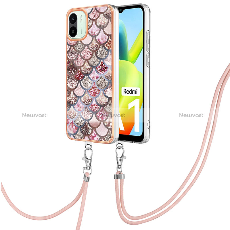 Silicone Candy Rubber Gel Fashionable Pattern Soft Case Cover with Lanyard Strap YB3 for Xiaomi Poco C50 Brown