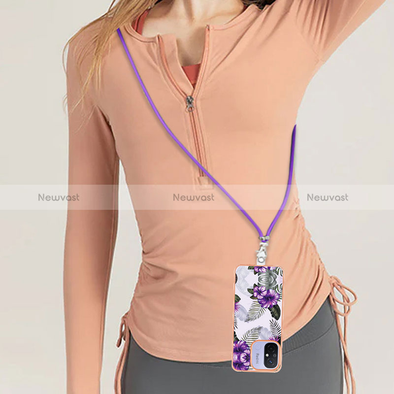 Silicone Candy Rubber Gel Fashionable Pattern Soft Case Cover with Lanyard Strap YB3 for Xiaomi Poco C55