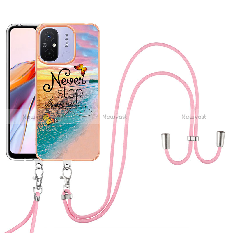 Silicone Candy Rubber Gel Fashionable Pattern Soft Case Cover with Lanyard Strap YB3 for Xiaomi Poco C55