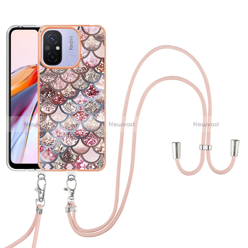 Silicone Candy Rubber Gel Fashionable Pattern Soft Case Cover with Lanyard Strap YB3 for Xiaomi Poco C55