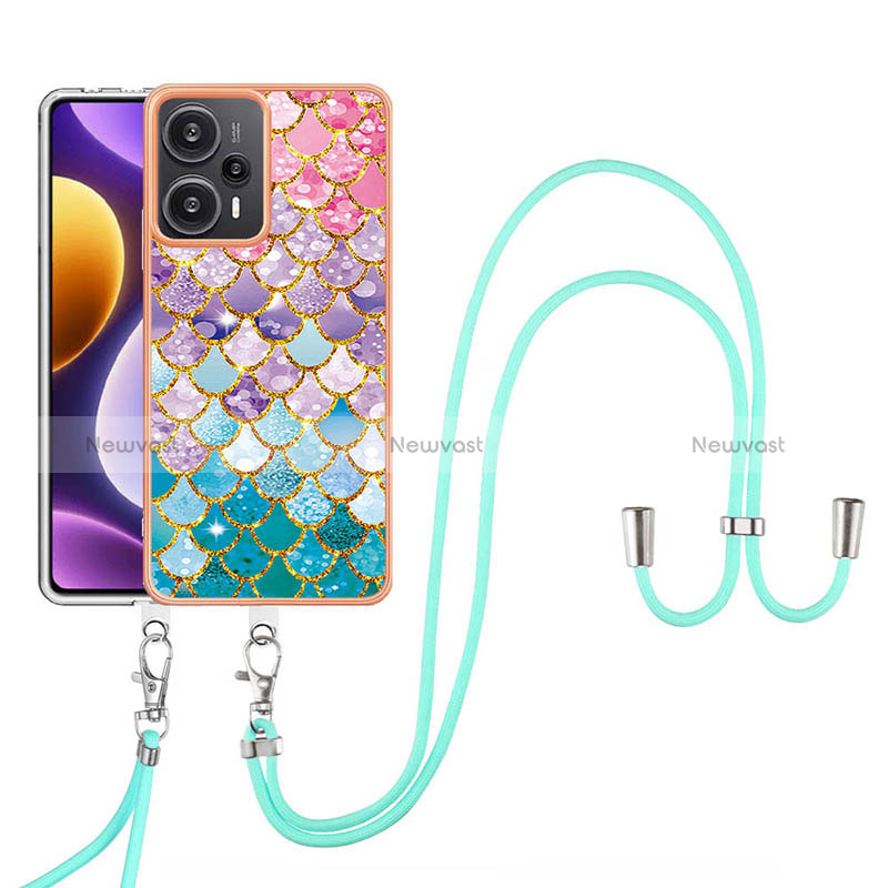 Silicone Candy Rubber Gel Fashionable Pattern Soft Case Cover with Lanyard Strap YB3 for Xiaomi Poco F5 5G