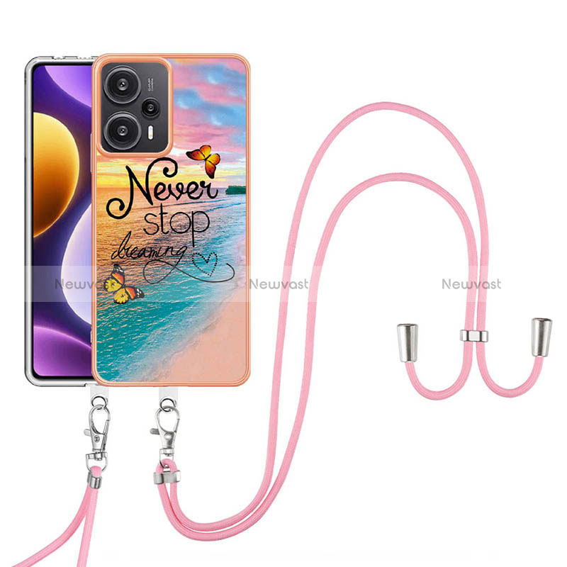 Silicone Candy Rubber Gel Fashionable Pattern Soft Case Cover with Lanyard Strap YB3 for Xiaomi Poco F5 5G