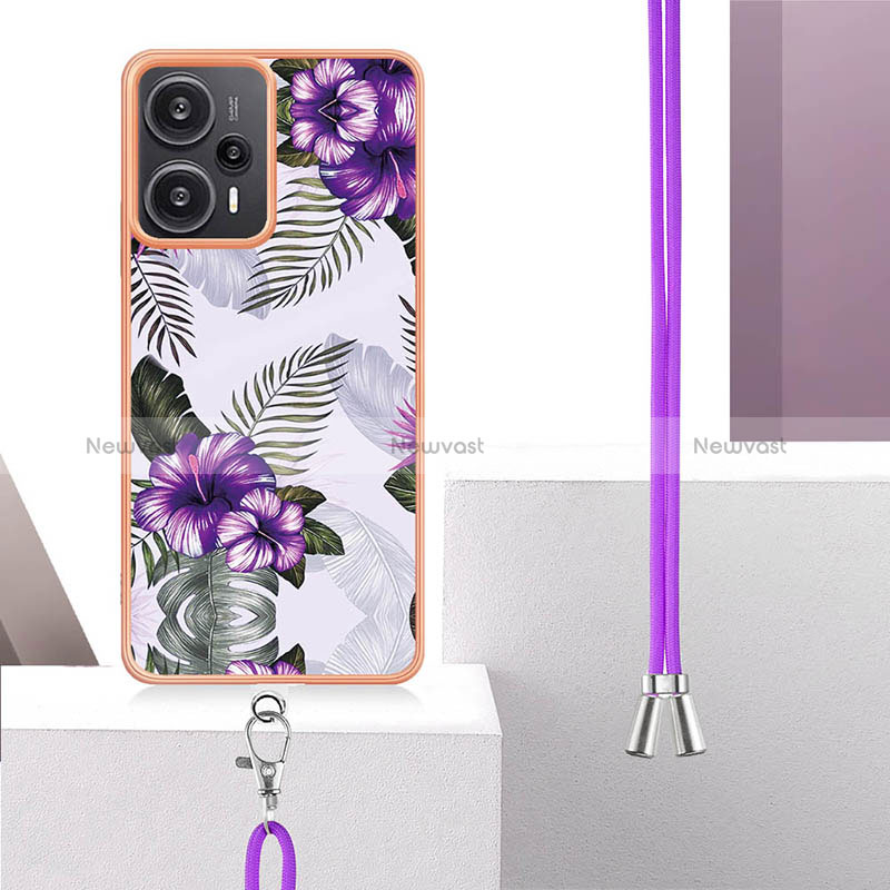 Silicone Candy Rubber Gel Fashionable Pattern Soft Case Cover with Lanyard Strap YB3 for Xiaomi Poco F5 5G