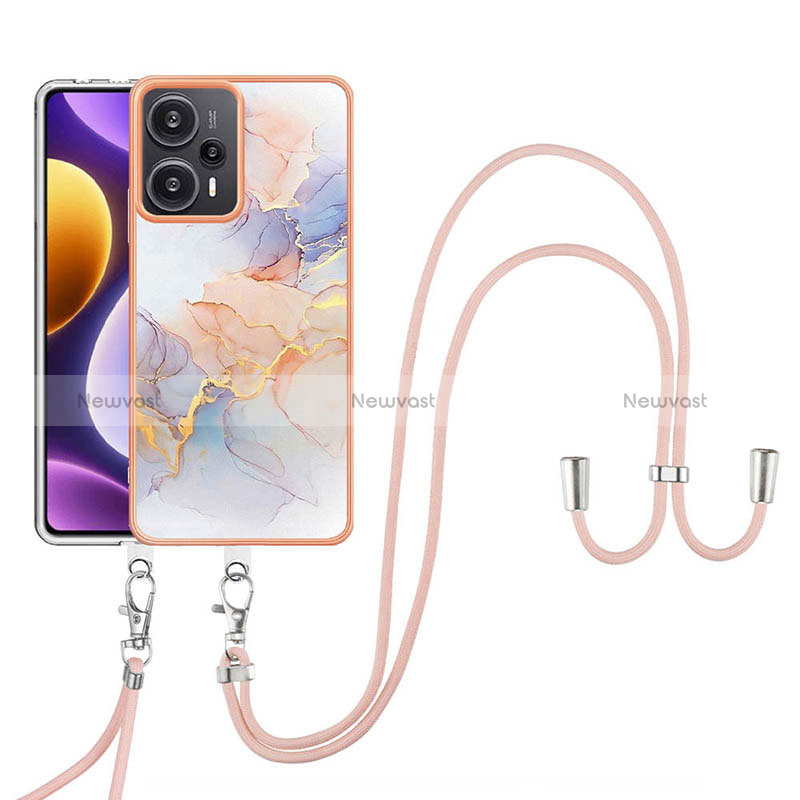 Silicone Candy Rubber Gel Fashionable Pattern Soft Case Cover with Lanyard Strap YB3 for Xiaomi Poco F5 5G Clove Purple