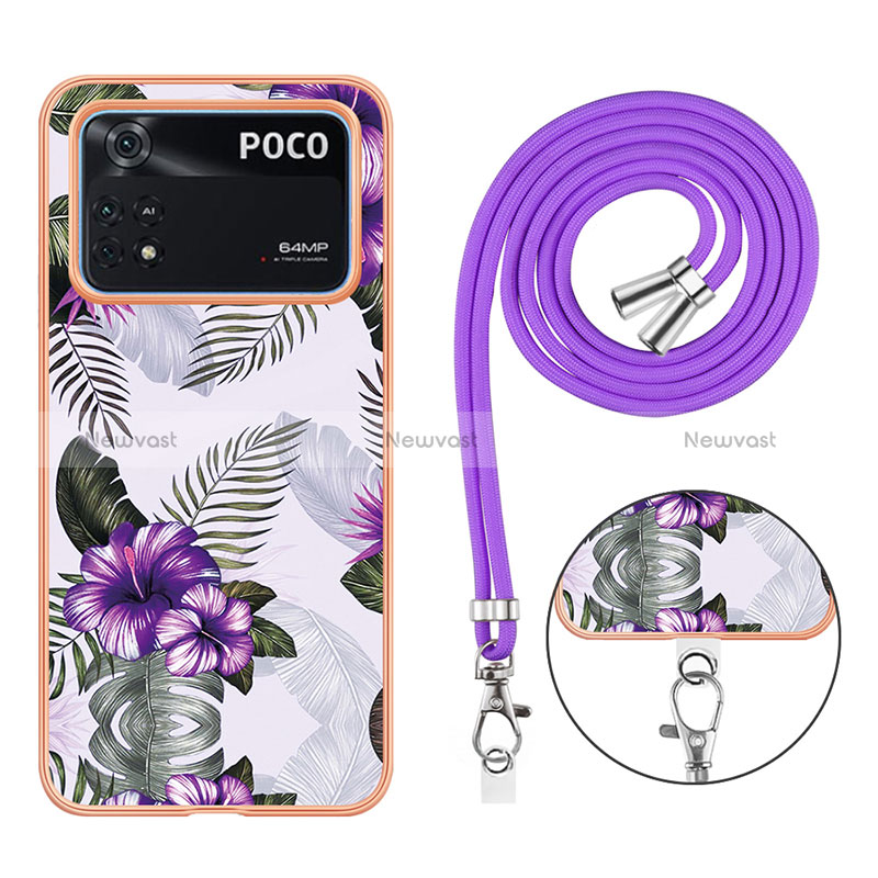 Silicone Candy Rubber Gel Fashionable Pattern Soft Case Cover with Lanyard Strap YB3 for Xiaomi Poco M4 Pro 4G