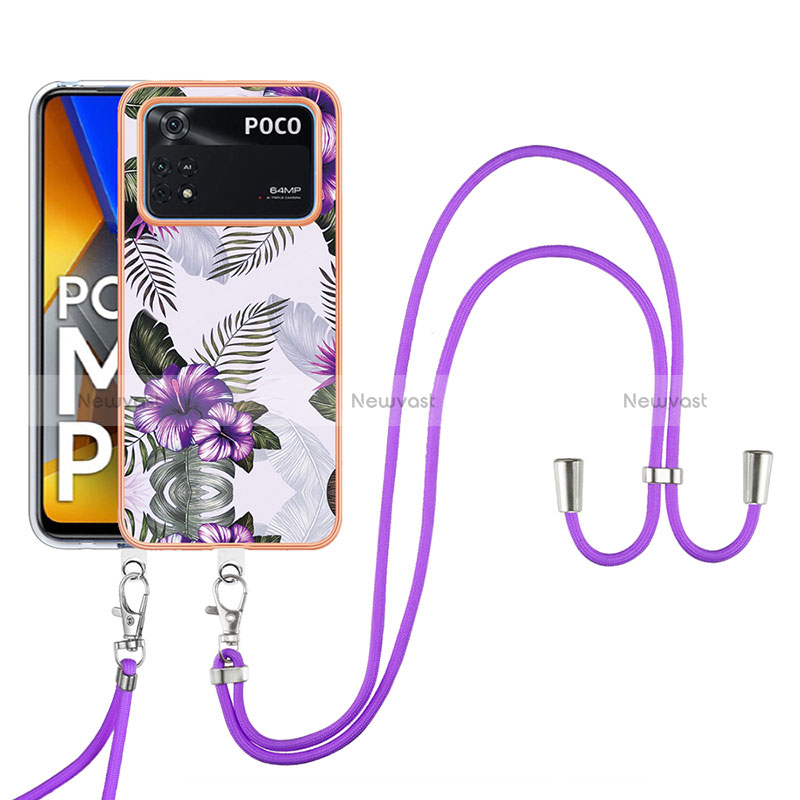 Silicone Candy Rubber Gel Fashionable Pattern Soft Case Cover with Lanyard Strap YB3 for Xiaomi Poco M4 Pro 4G