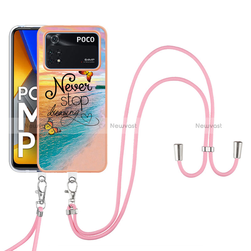 Silicone Candy Rubber Gel Fashionable Pattern Soft Case Cover with Lanyard Strap YB3 for Xiaomi Poco M4 Pro 4G