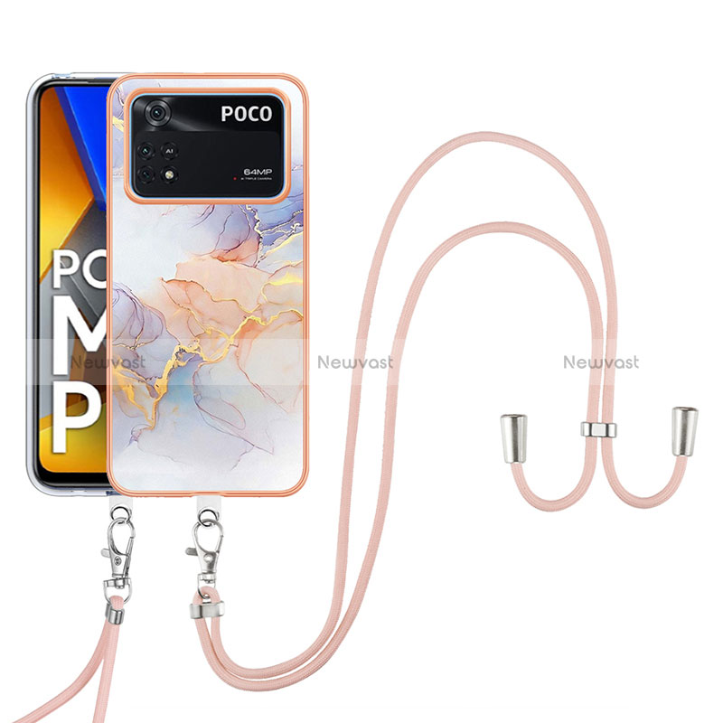 Silicone Candy Rubber Gel Fashionable Pattern Soft Case Cover with Lanyard Strap YB3 for Xiaomi Poco M4 Pro 4G