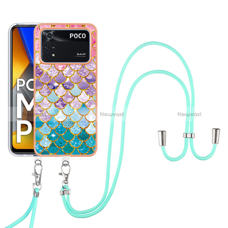 Silicone Candy Rubber Gel Fashionable Pattern Soft Case Cover with Lanyard Strap YB3 for Xiaomi Poco M4 Pro 4G