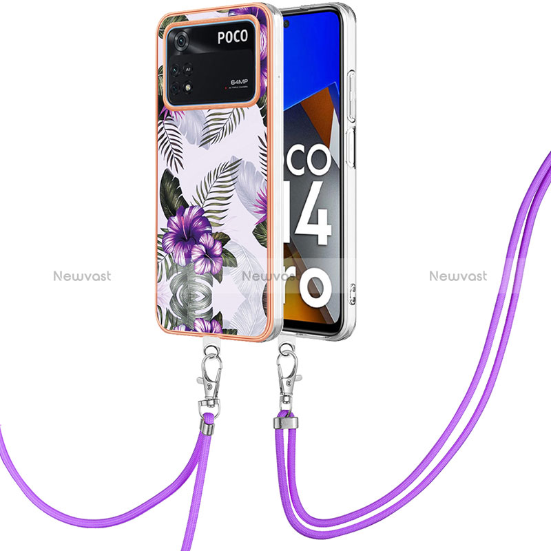 Silicone Candy Rubber Gel Fashionable Pattern Soft Case Cover with Lanyard Strap YB3 for Xiaomi Poco M4 Pro 4G