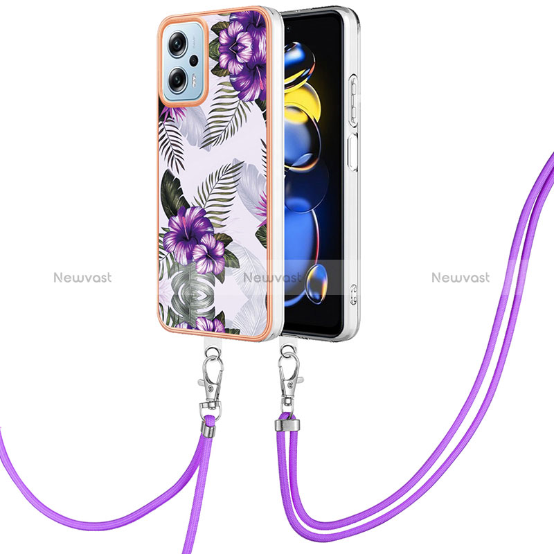 Silicone Candy Rubber Gel Fashionable Pattern Soft Case Cover with Lanyard Strap YB3 for Xiaomi Poco X4 GT 5G