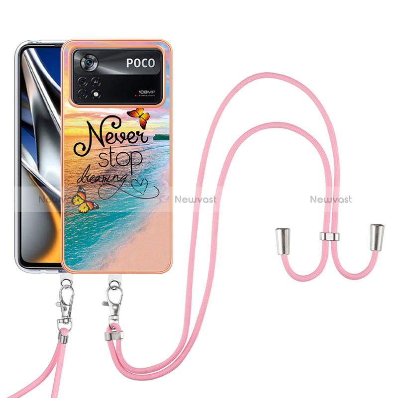 Silicone Candy Rubber Gel Fashionable Pattern Soft Case Cover with Lanyard Strap YB3 for Xiaomi Poco X4 Pro 5G