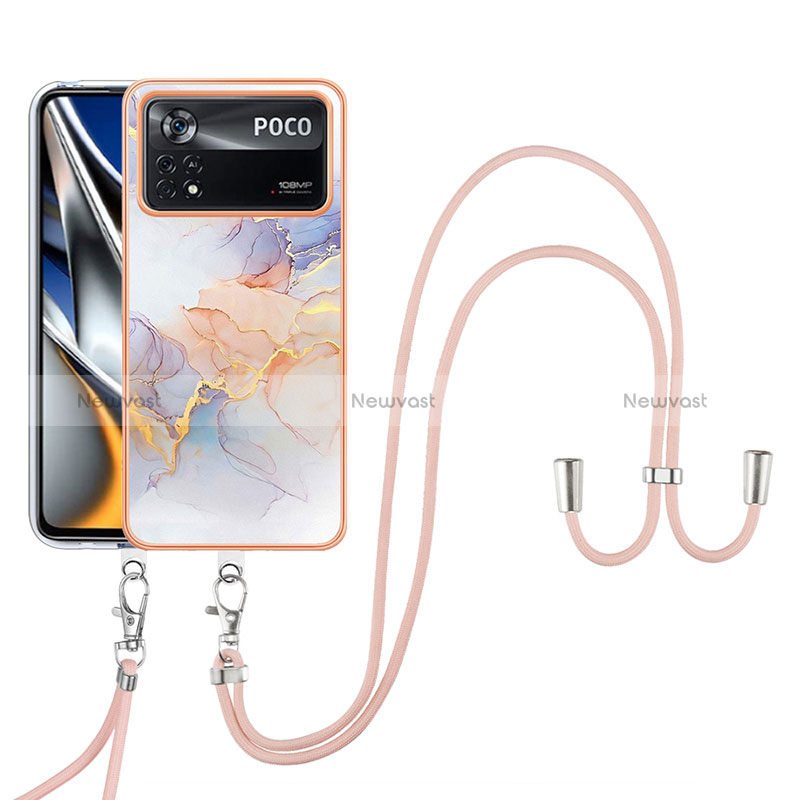 Silicone Candy Rubber Gel Fashionable Pattern Soft Case Cover with Lanyard Strap YB3 for Xiaomi Poco X4 Pro 5G