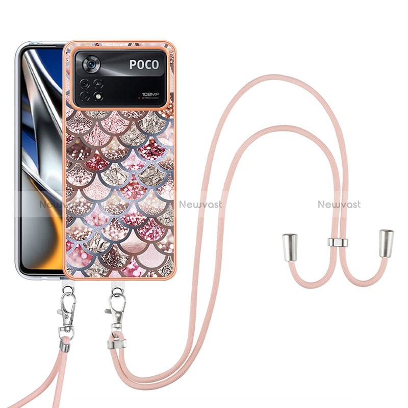 Silicone Candy Rubber Gel Fashionable Pattern Soft Case Cover with Lanyard Strap YB3 for Xiaomi Poco X4 Pro 5G