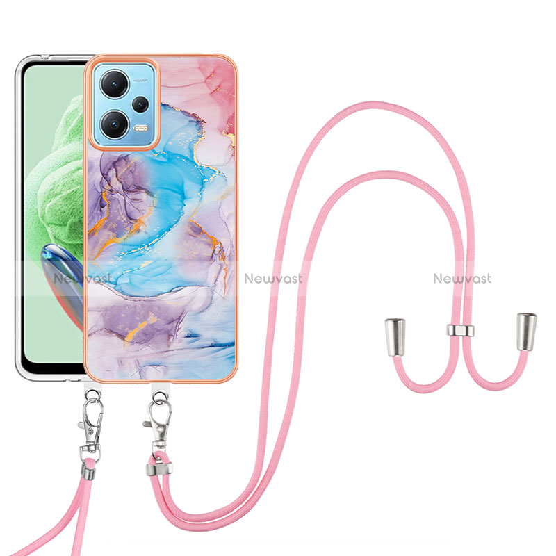 Silicone Candy Rubber Gel Fashionable Pattern Soft Case Cover with Lanyard Strap YB3 for Xiaomi Poco X5 5G Blue