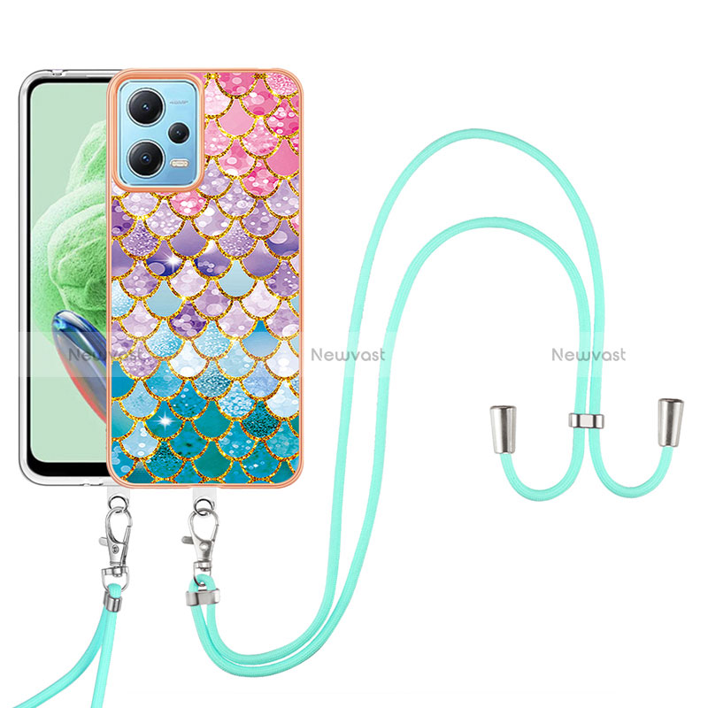 Silicone Candy Rubber Gel Fashionable Pattern Soft Case Cover with Lanyard Strap YB3 for Xiaomi Poco X5 5G Colorful