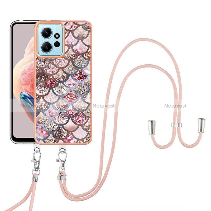 Silicone Candy Rubber Gel Fashionable Pattern Soft Case Cover with Lanyard Strap YB3 for Xiaomi Redmi Note 12 4G